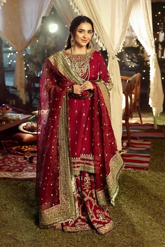 Maria B Formal Wears Maroon Raw Silk – view 1 – Poshaq