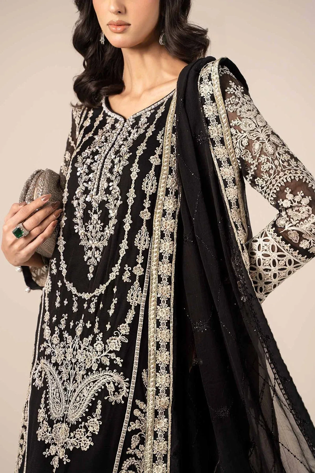 Maria B Formal Wears Black Raw Silk – view 3 – Poshaq