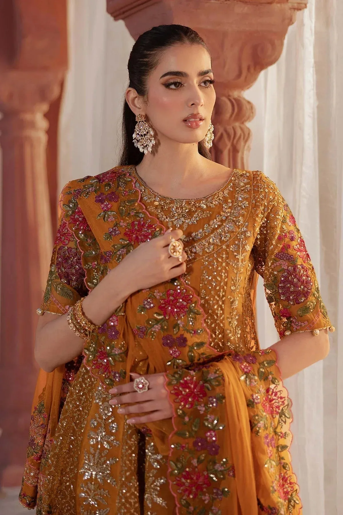 Maria B Formal Wears Mustard Organza – view 3 – Poshaq