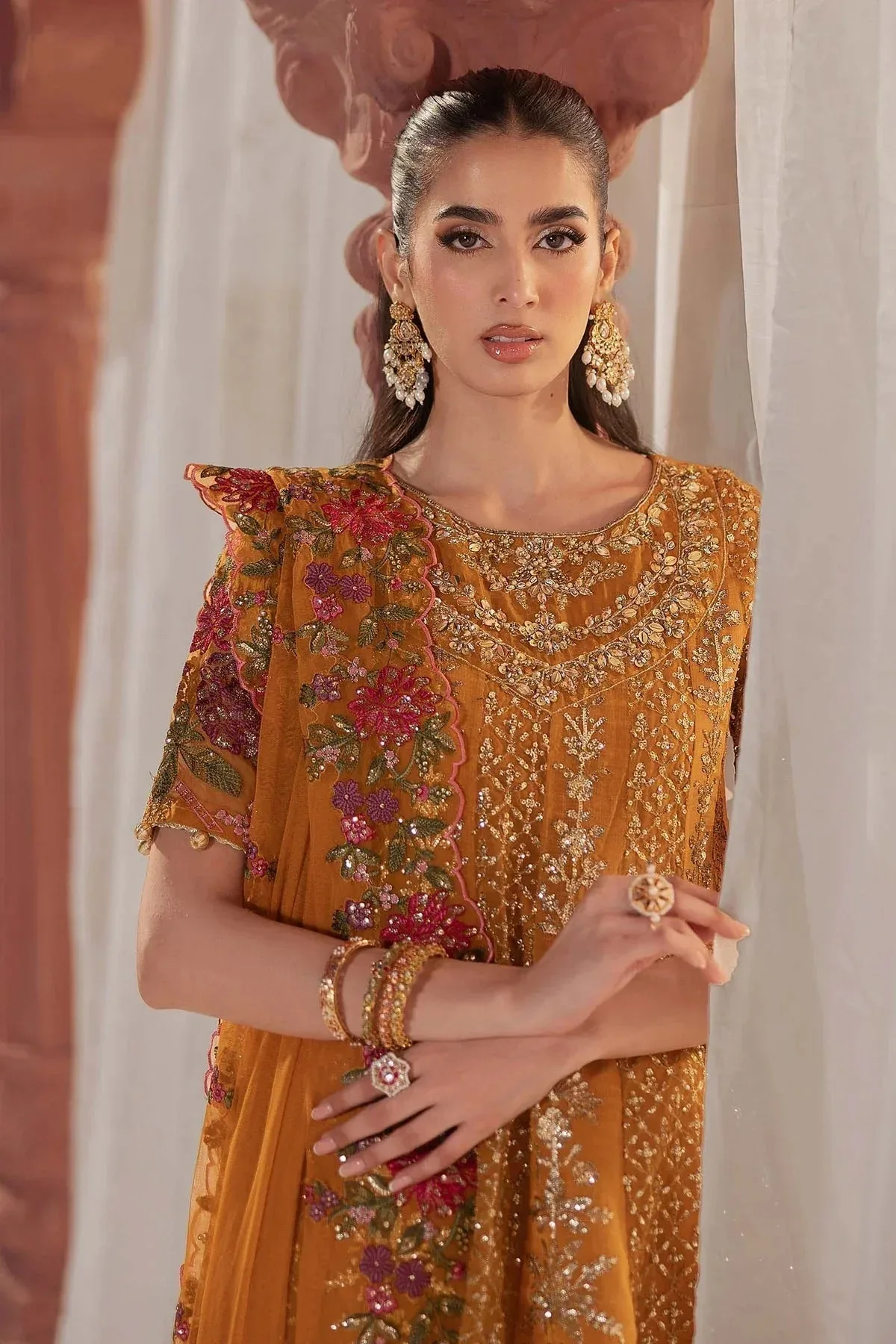 Maria B Formal Wears Mustard Organza – view 4 – Poshaq