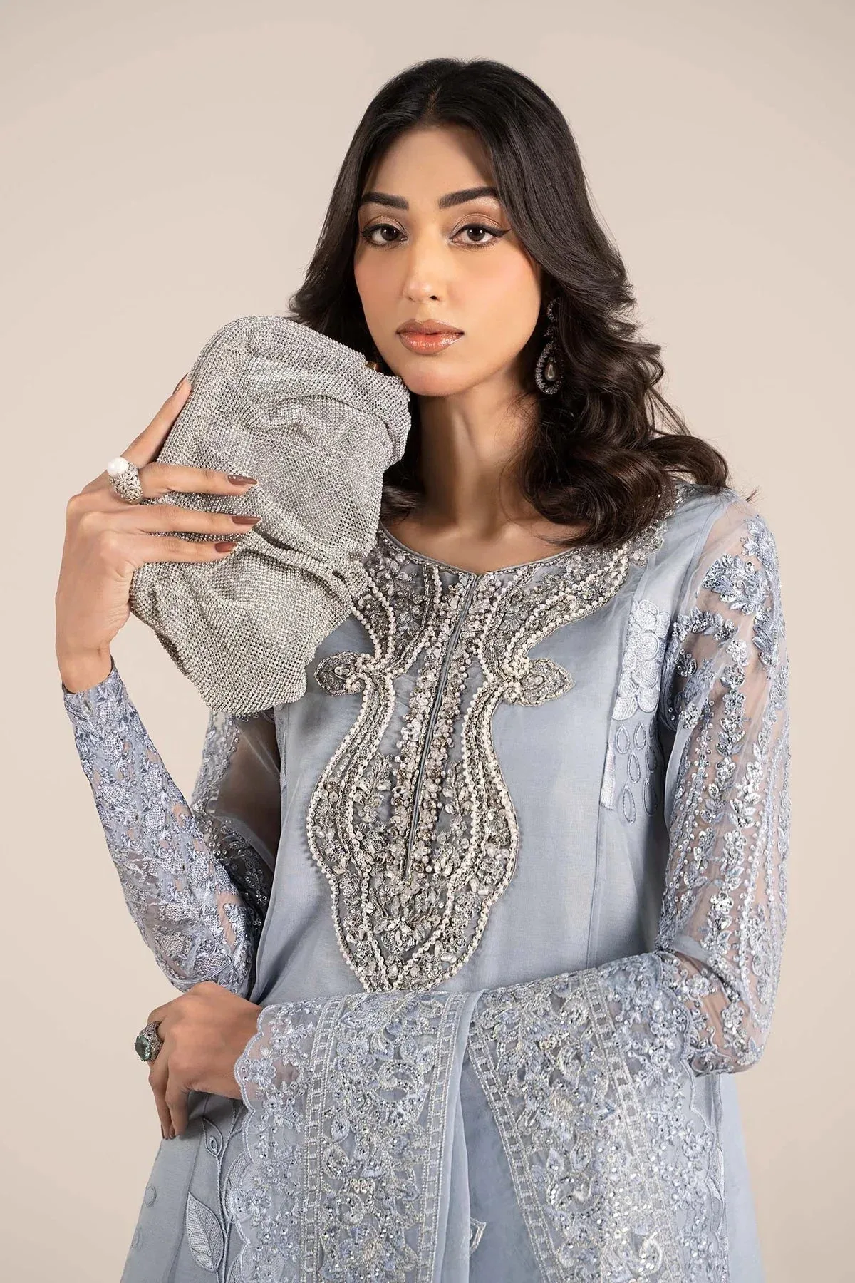Maria B Formal Wears Blue Raw Silk – view 3 – Poshaq