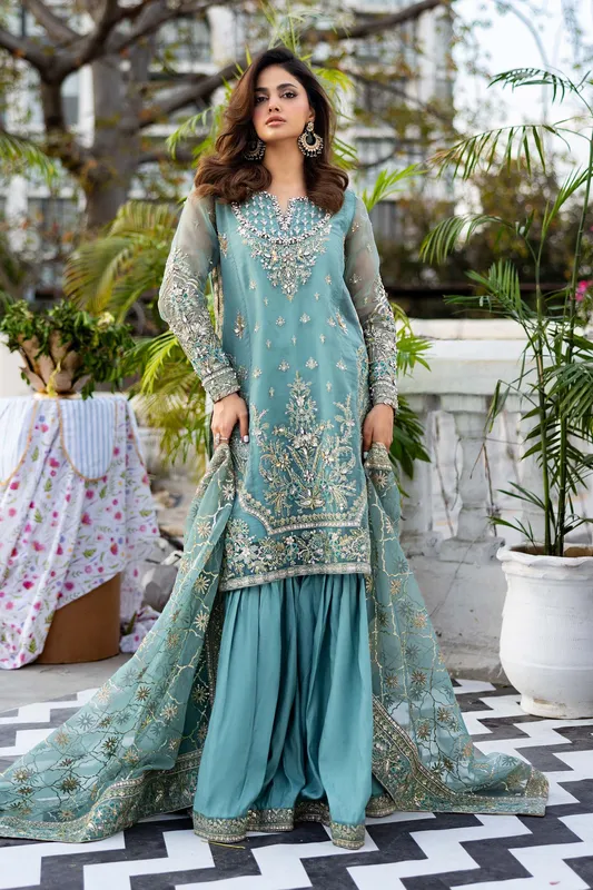 Maria B Formal Wears Blue Raw Silk – view 1 – Poshaq