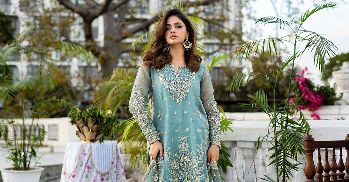 Maria B Formal Wears Blue Raw Silk – view 3 – Poshaq