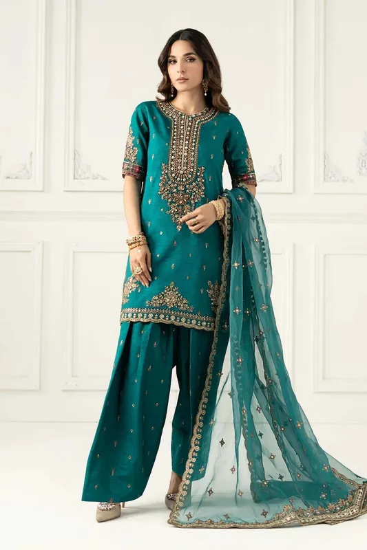 Maria B Formal Wears Green Raw Silk – view 1 – Poshaq