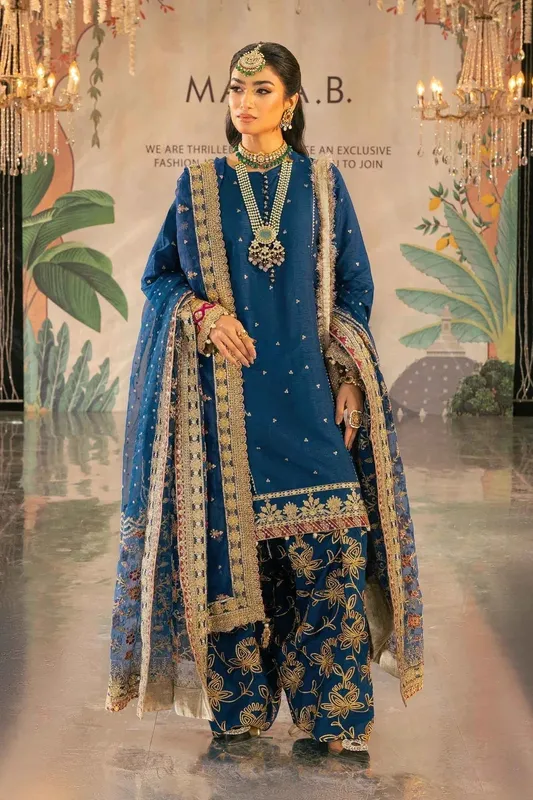 Maria B Formal Wears Blue Raw Silk – view 1 – Poshaq