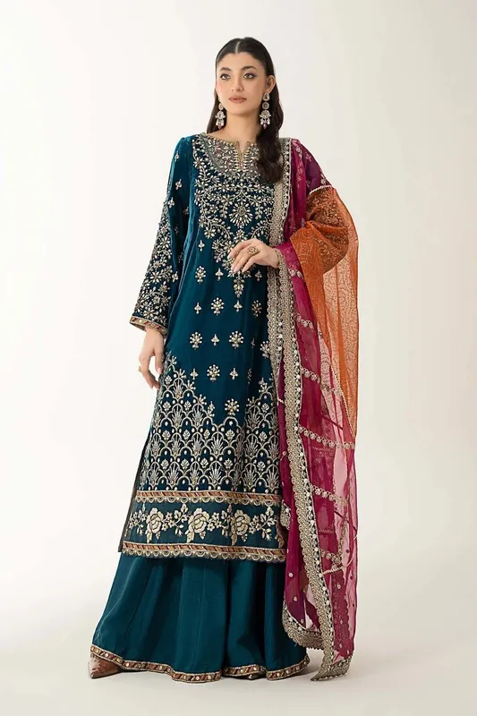 Maria B Formal Wears Teal Raw Silk – view 1 – Poshaq