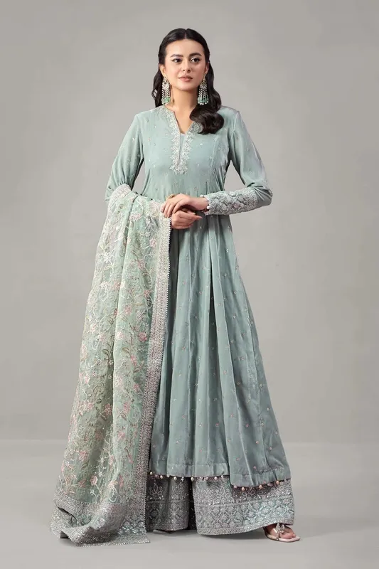 Maria B Formal Wears Green Raw Silk – view 1 – Poshaq