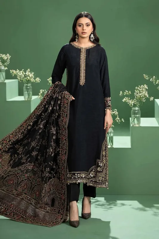 Maria B Formal Wears Black Raw Silk – view 1 – Poshaq