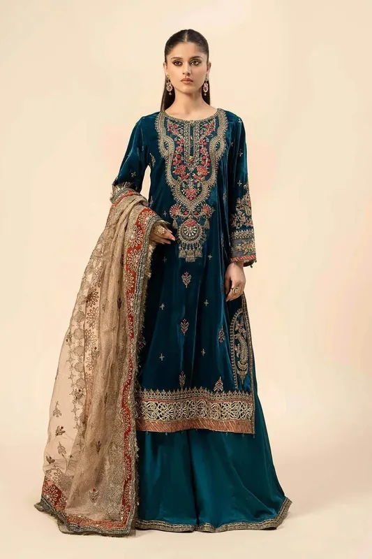Maria B Formal Wears Teal Velvet – view 1 – Poshaq