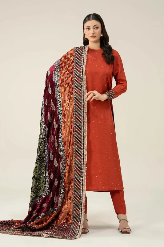Maria B Formal Wears Rust Raw Silk – view 1 – Poshaq