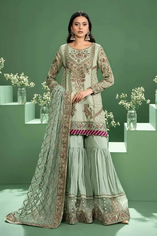 Maria B Formal Wears Green Raw Silk – view 1 – Poshaq