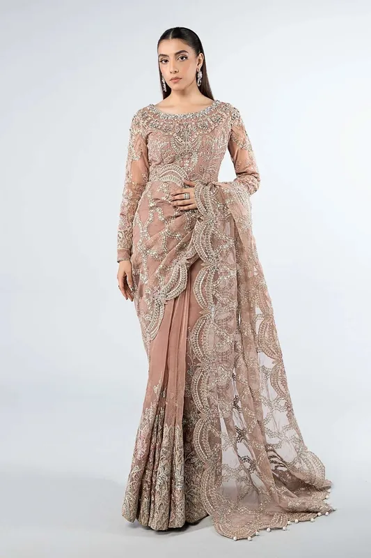 Maria B Formal Wears Peach Raw Silk – view 1 – Poshaq