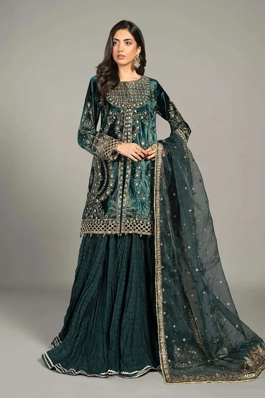 Maria B Formal Wears Teal Raw Silk – view 1 – Poshaq