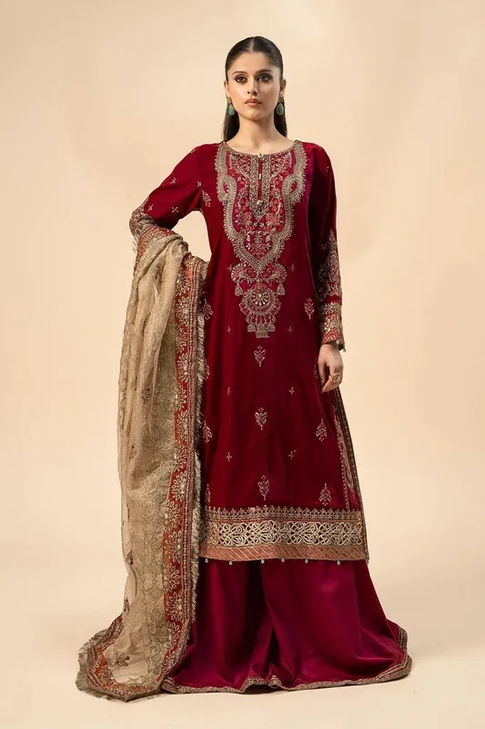 Maria B Formal Wears Pink Velvet – view 1 – Poshaq