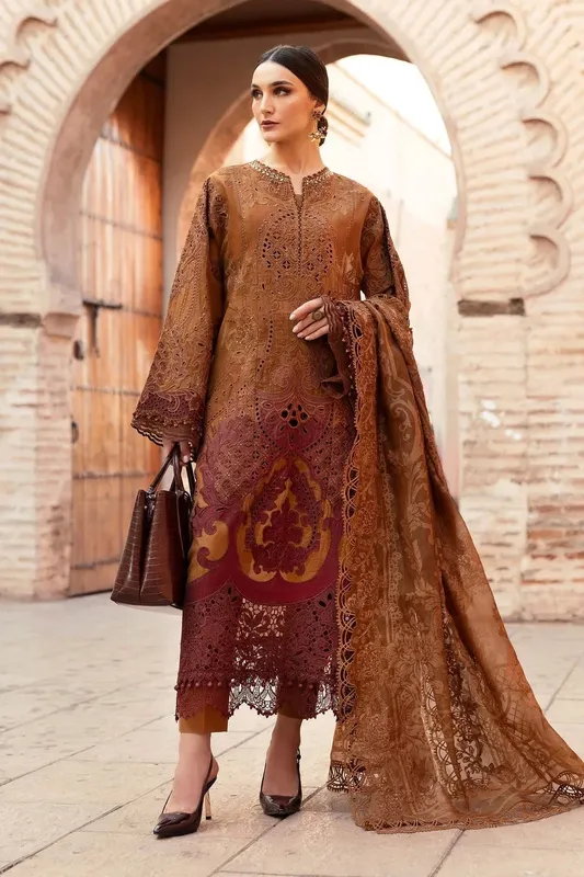 Maria B Luxury Lawn 25 Rust Organza – view 1 – Poshaq