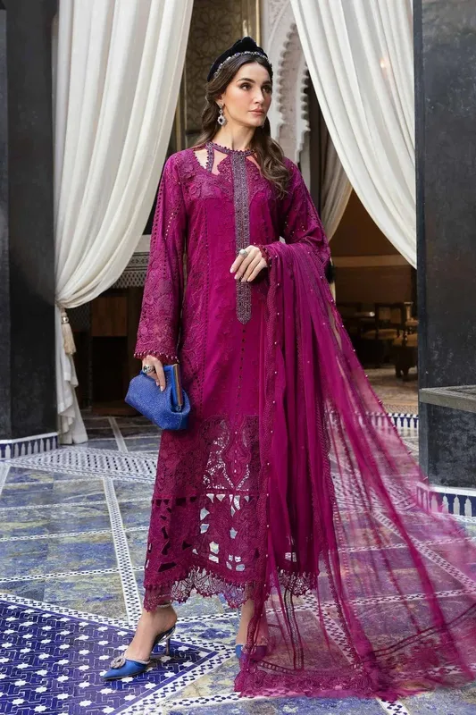 Maria B Luxury Lawn 25 Magenta Organza – view 1 – Poshaq