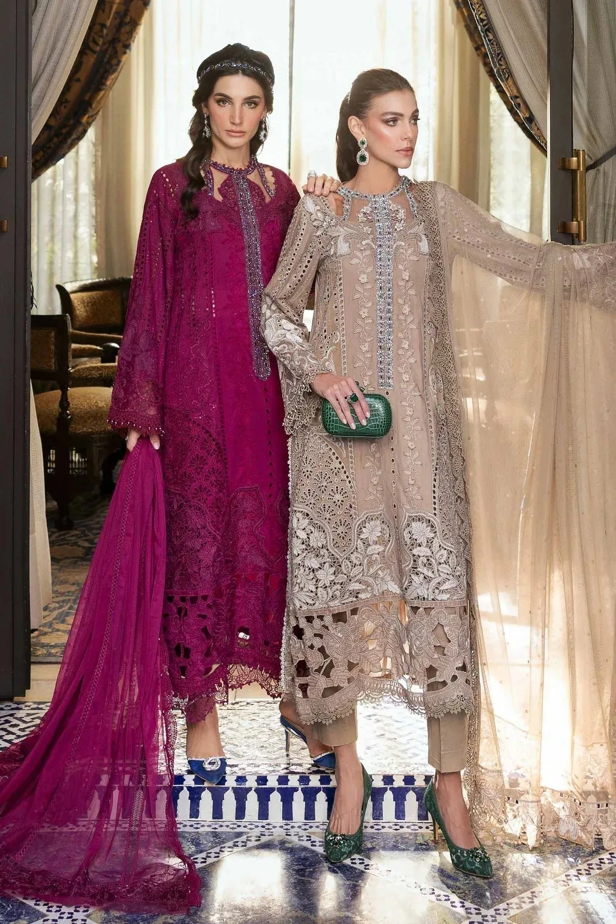 Maria B Luxury Lawn 25 Magenta Organza – view 5 – Poshaq