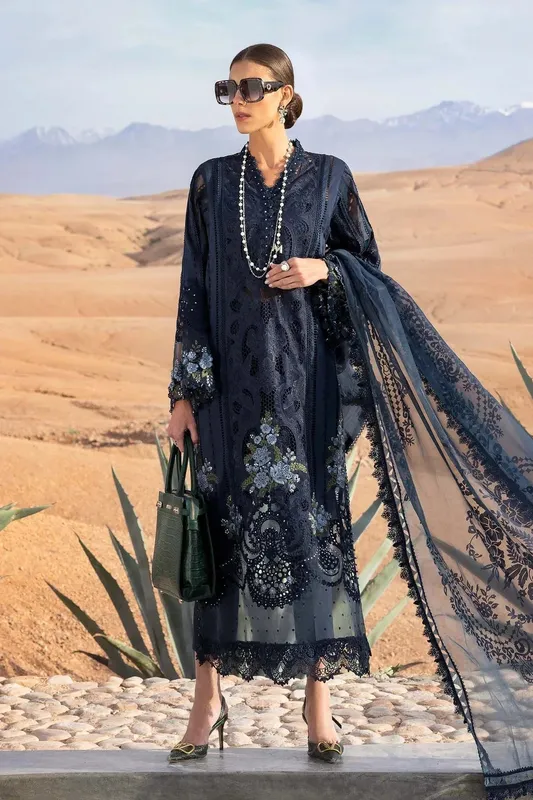Maria B Luxury Lawn 25 Blue Organza – view 1 – Poshaq