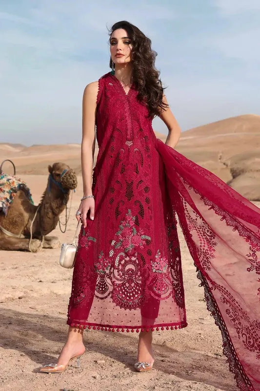 Maria B Luxury Lawn 25 Red Organza – view 1 – Poshaq
