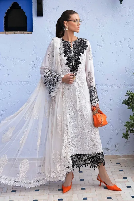 Maria B Luxury Lawn 25 White Organza – view 1 – Poshaq