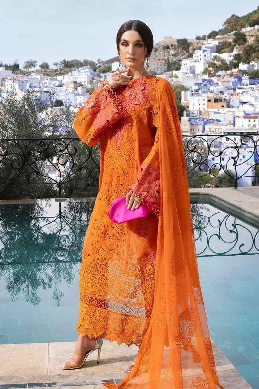 Maria B Luxury Lawn 25 Orange Organza – view 1 – Poshaq