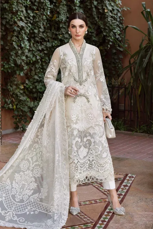 Maria B Luxury Lawn 25 White Organza – view 1 – Poshaq