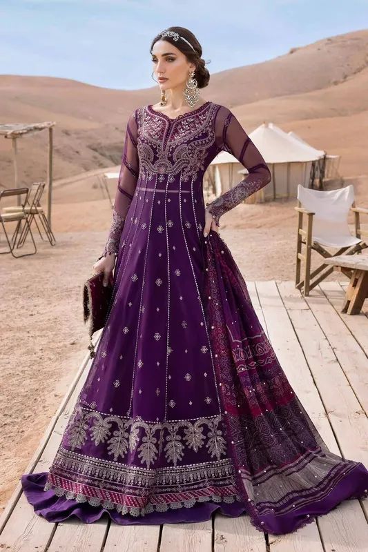 Maria B Luxury Lawn 25 Plum Organza – view 1 – Poshaq