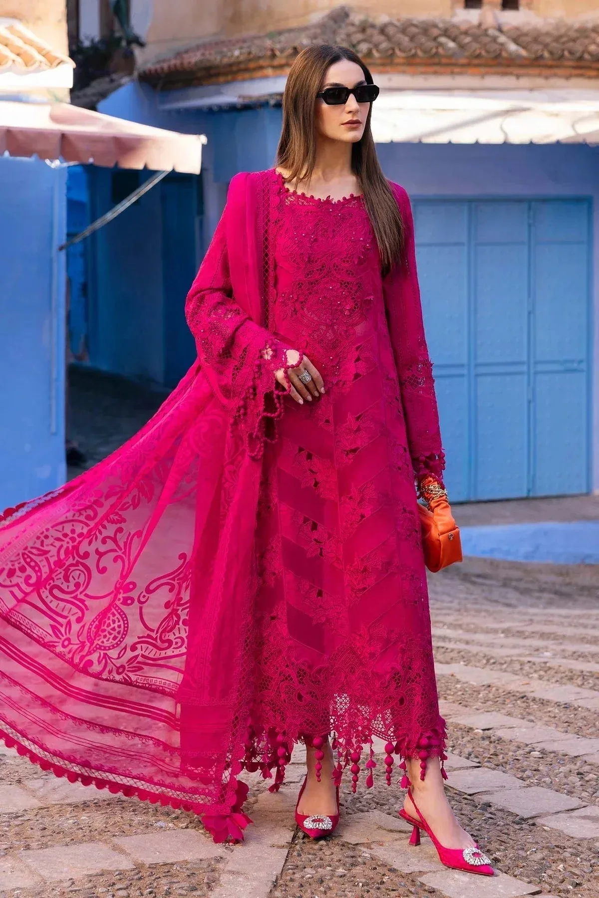 Maria B Luxury Lawn 25 Fuchsia Organza – view 1 – Poshaq