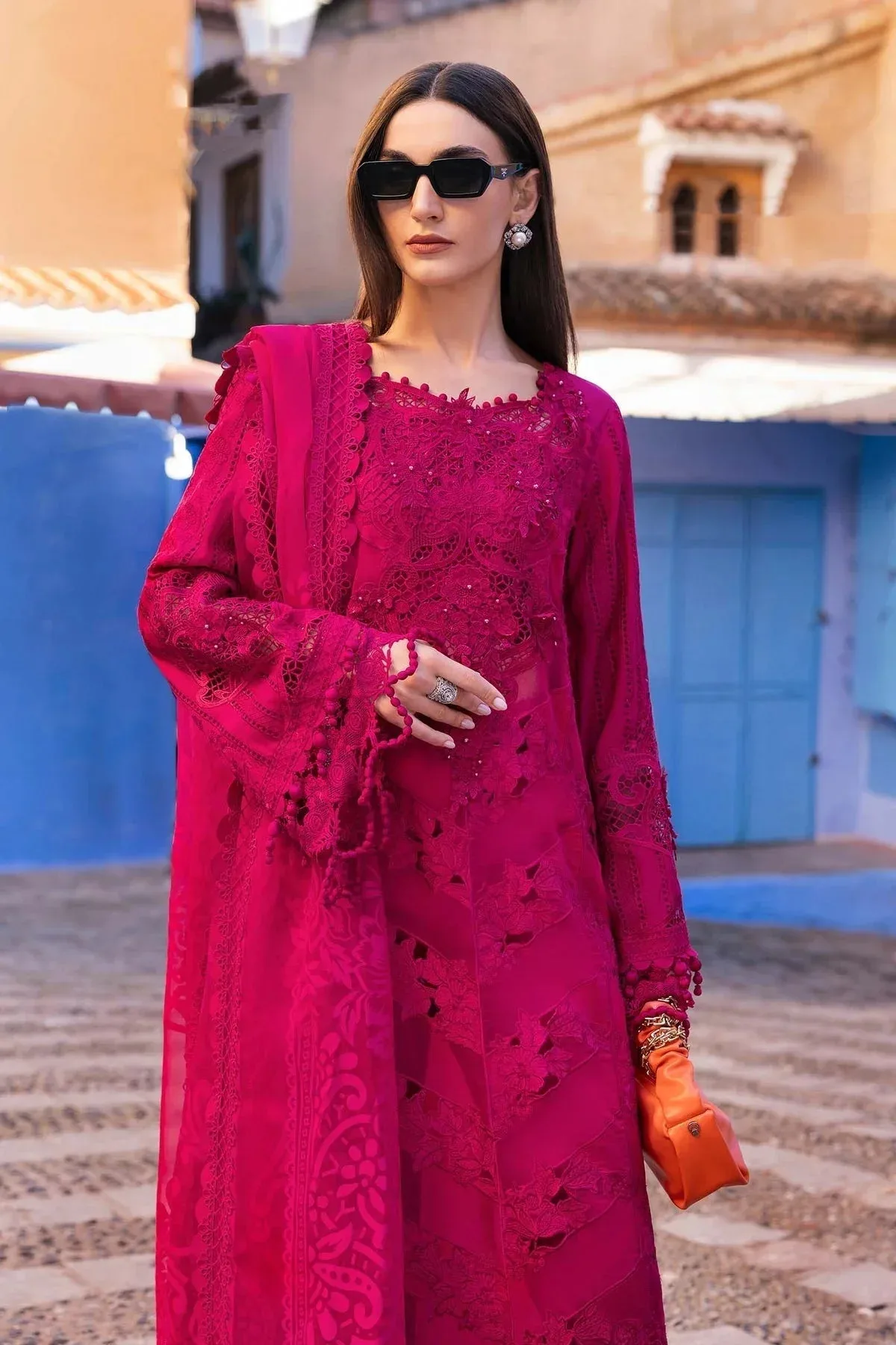 Maria B Luxury Lawn 25 Fuchsia Organza – view 2 – Poshaq