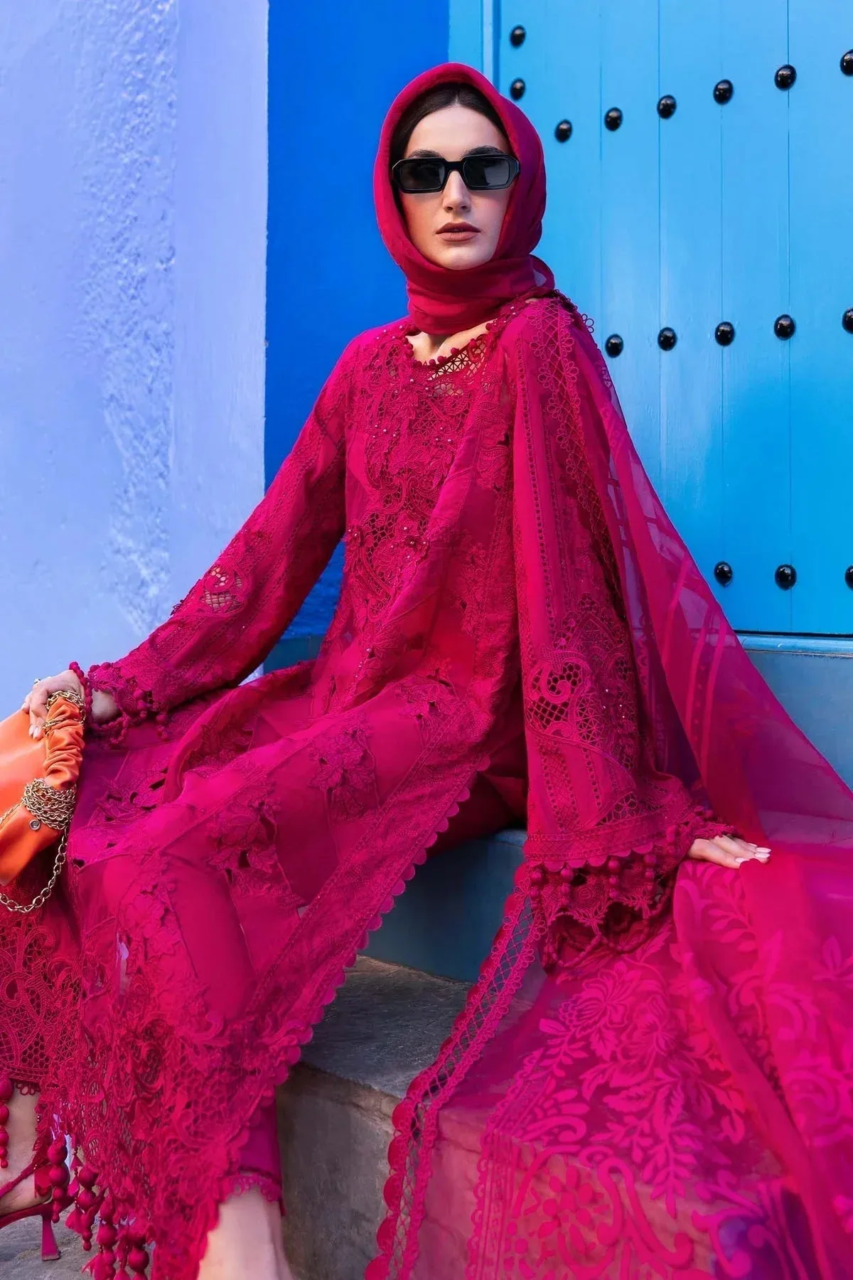 Maria B Luxury Lawn 25 Fuchsia Organza – view 4 – Poshaq