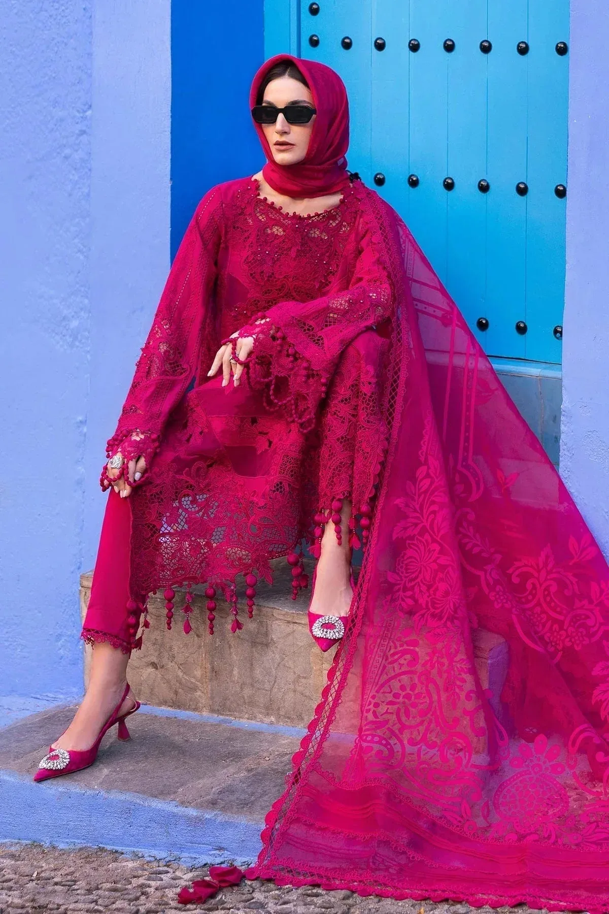 Maria B Luxury Lawn 25 Fuchsia Organza – view 5 – Poshaq