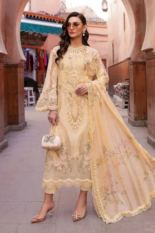 Maria B Luxury Lawn 25 Yellow Organza – view 1 – Poshaq