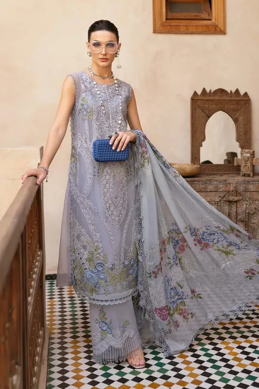 Maria B Luxury Lawn 25 Blue Organza – view 1 – Poshaq
