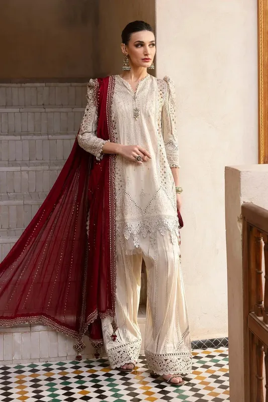 Maria B Luxury Lawn 25 Beige Organza – view 1 – Poshaq
