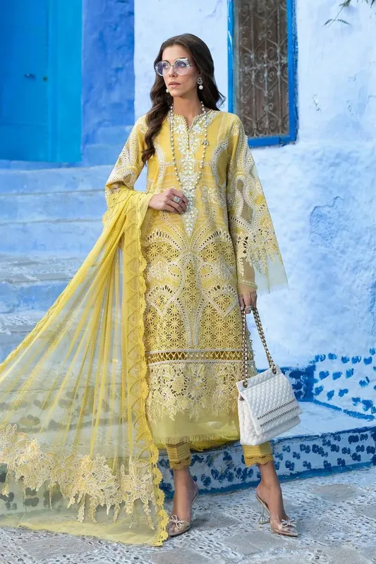 Maria B Luxury Lawn 25 Yellow Organza – view 1 – Poshaq