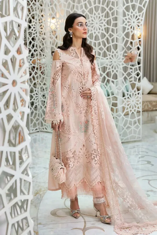 Maria B Luxury Lawn 25 Peach Organza – view 1 – Poshaq