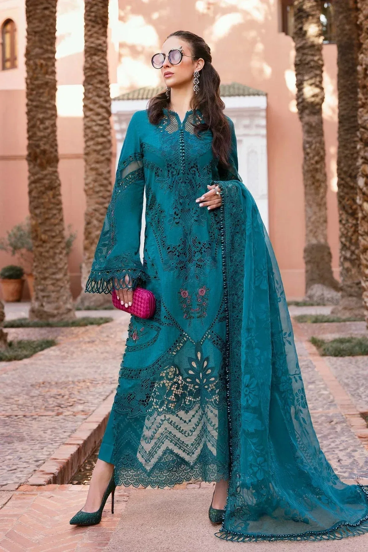 Maria B Luxury Lawn 25 Teal Organza – view 1 – Poshaq