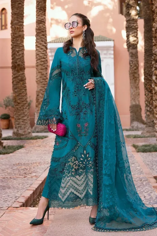 Maria B Luxury Lawn 25 Teal Organza – view 1 – Poshaq