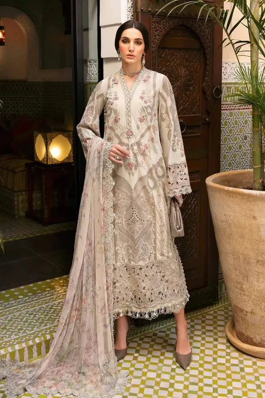 Maria B Luxury Lawn 25 Beige Organza – view 1 – Poshaq