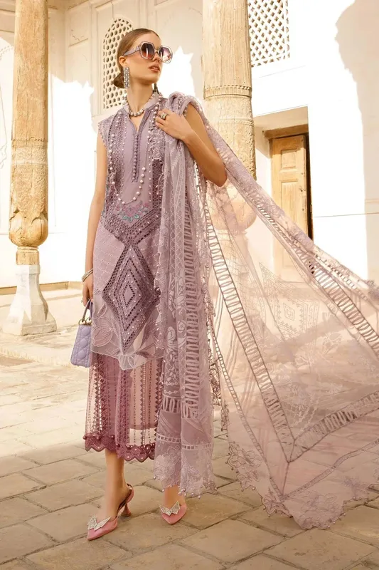 Maria B Luxury Lawn Grey Organza – view 1 – Poshaq