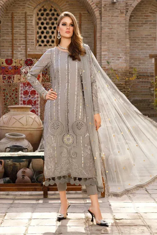 Maria B Luxury Lawn Grey Cambric – view 1 – Poshaq