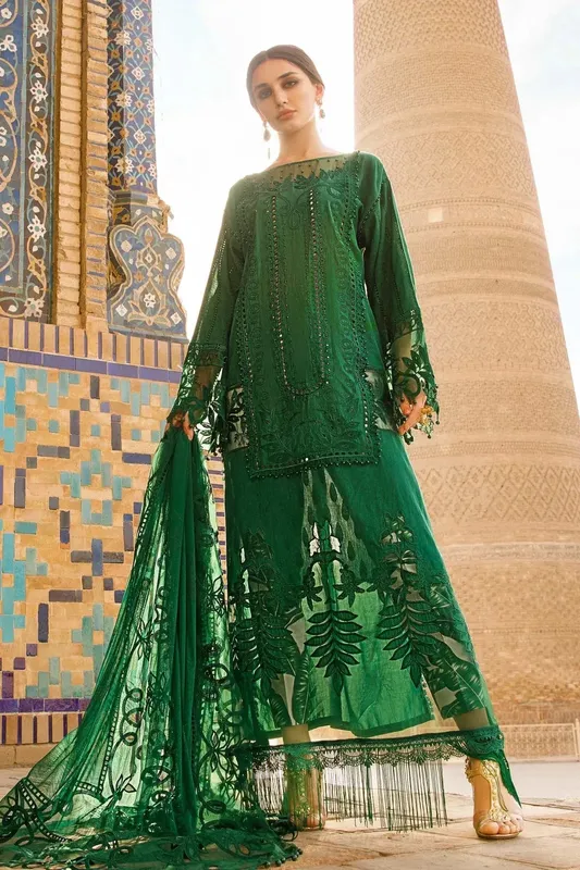 Maria B Luxury Lawn Green Organza – view 1 – Poshaq