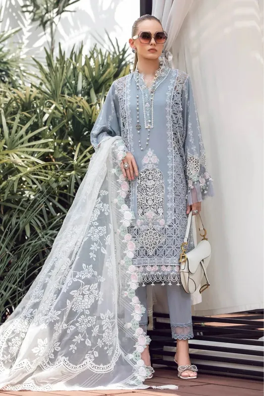 Maria B Luxury Lawn Blue Organza – view 1 – Poshaq