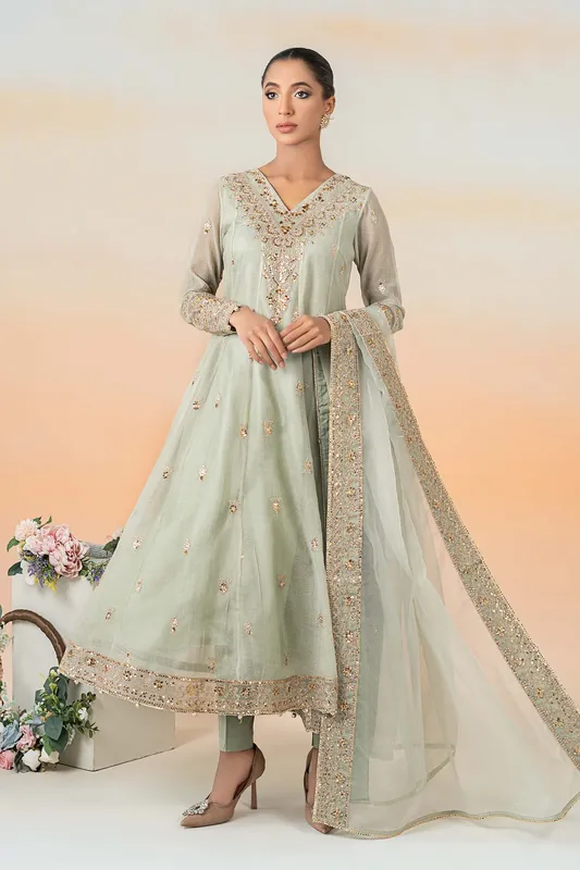 Maria B Luxury Pret 25 Green Organza – view 1 – Poshaq