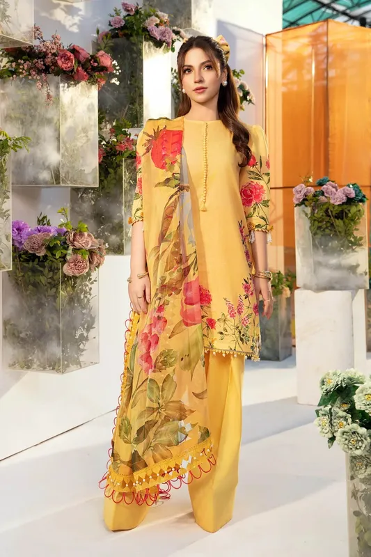 Maria B M Basic Summer Lawn 25 Yellow Organza – view 1 – Poshaq