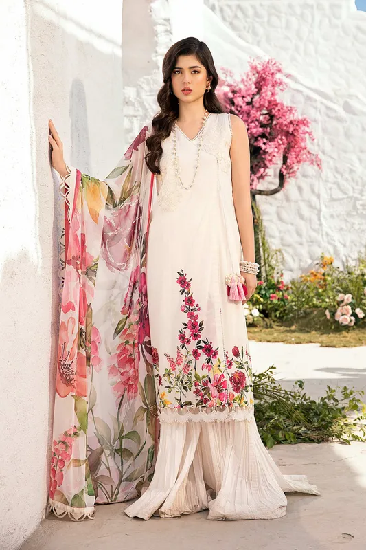Maria B M Basic Summer Lawn 25 White Organza – view 1 – Poshaq