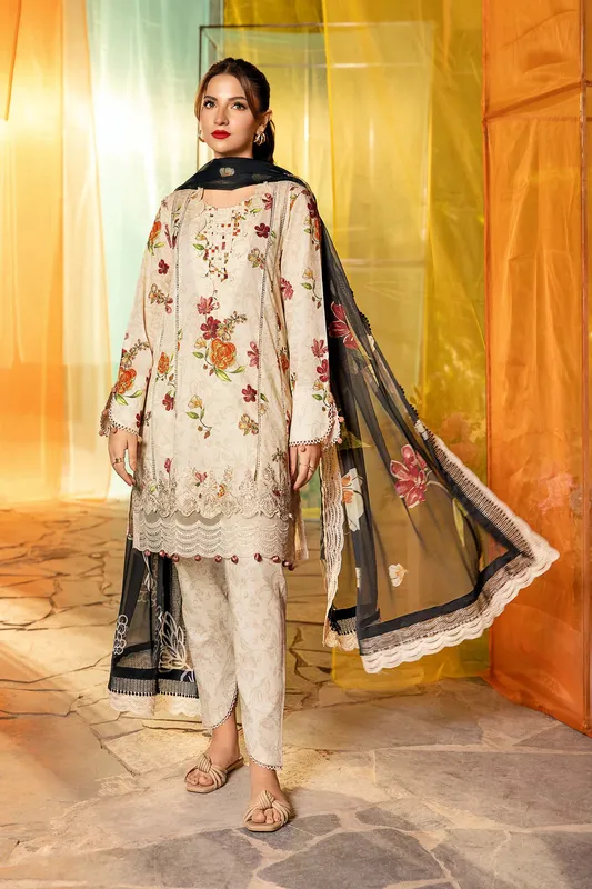 Maria B M Basic Summer Lawn 25 Black Organza – view 1 – Poshaq