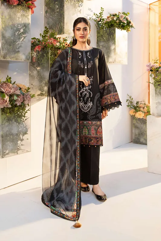 Maria B M Basic Summer Lawn 25 Black Organza – view 1 – Poshaq