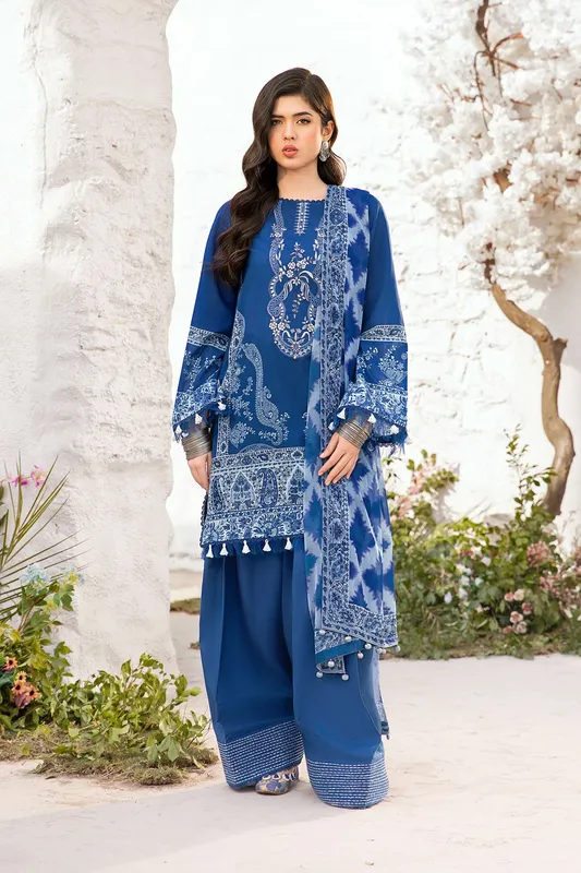 Maria B M Basic Summer Lawn 25 Blue Organza – view 1 – Poshaq