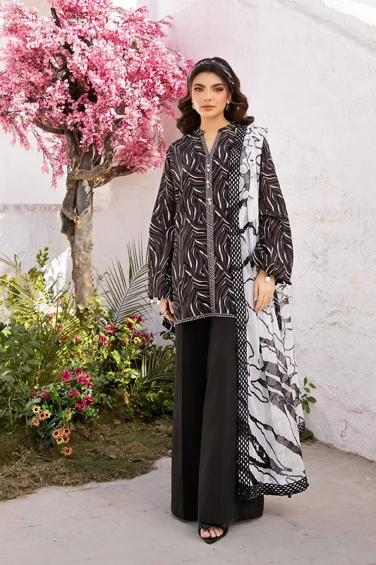 Maria B M Basic Summer Lawn 25 Black Organza – view 1 – Poshaq